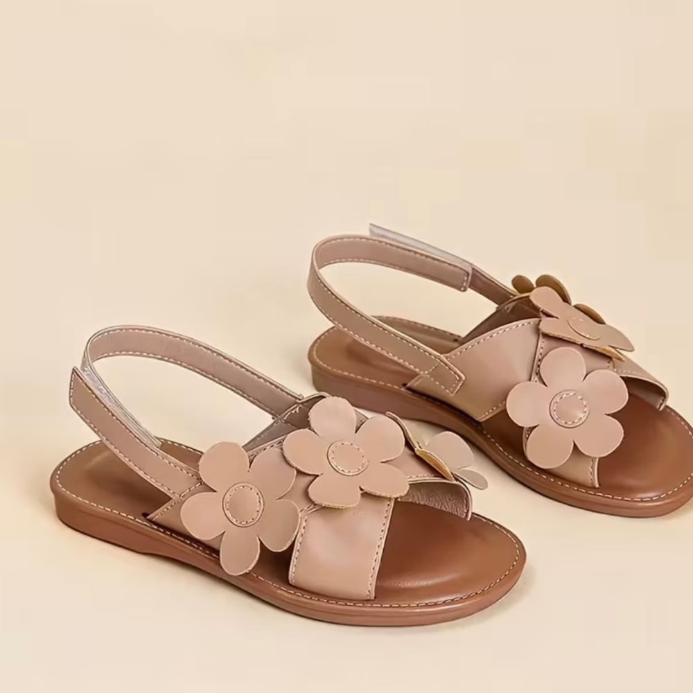 Girls' sandals with flowers and side touch - Picture 5 of 15